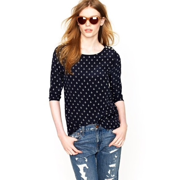 J. Crew Tops - J. Crew Petite Scoopneck Blouse In Anchors Aweigh